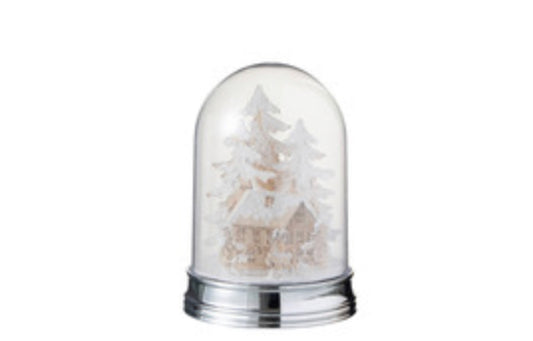 Campana Invierno Arbol + Casa + Figuritas Led Acrilico Blanco/( 16x16x25cm)